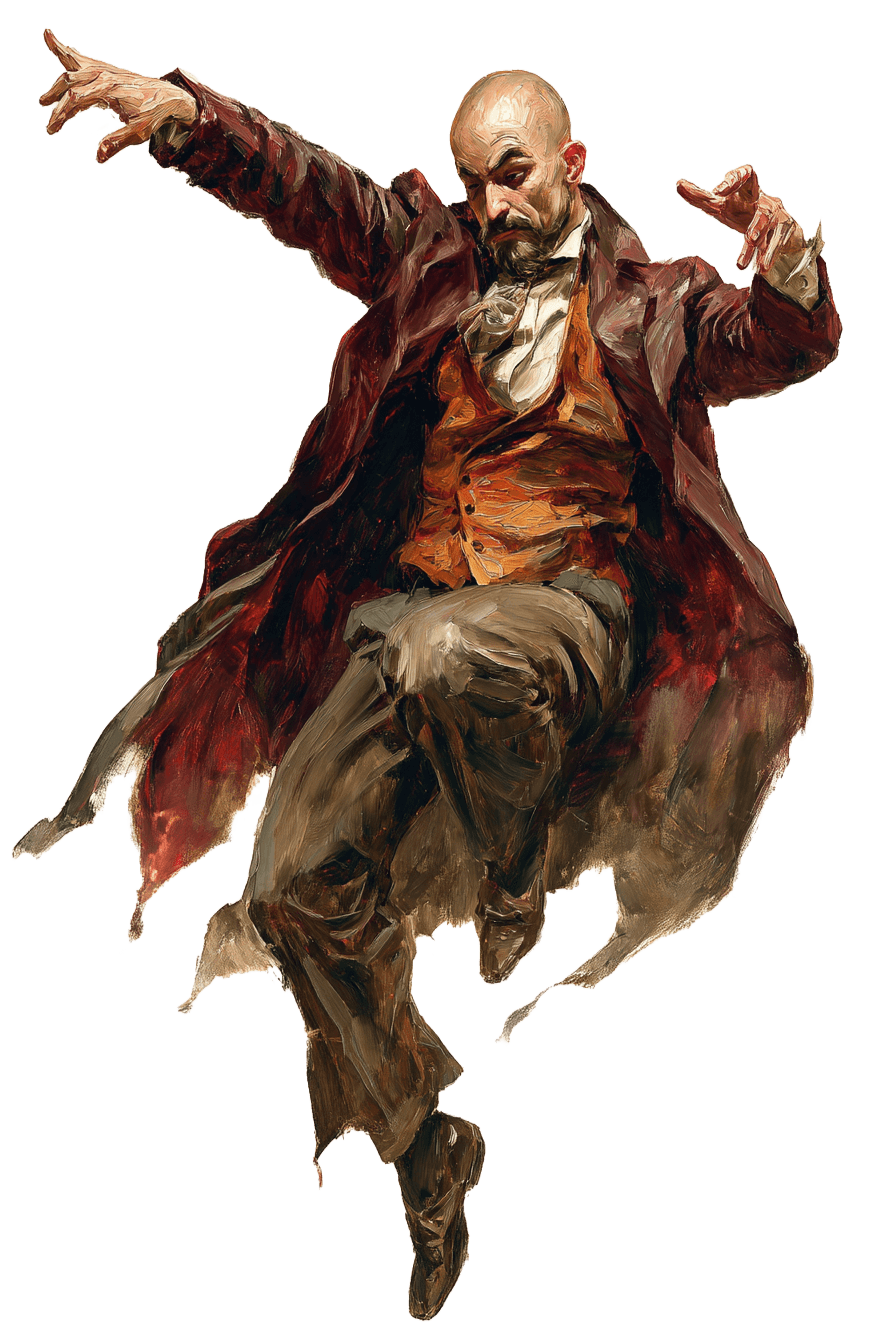 Personnage barbu aux bras grands ouverts